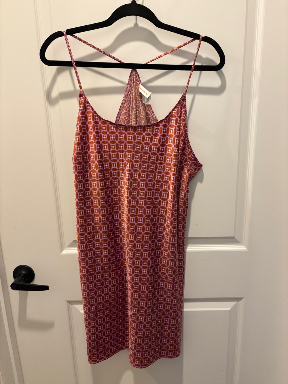 Geometric Print Orange Spaghetti-Strap Slip Dress